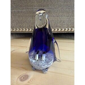 Penguin art glass paperweight